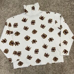 Vintage Bushwacker‎ Turtleneck Women Size Medium All Over Crests Cottage Cotton